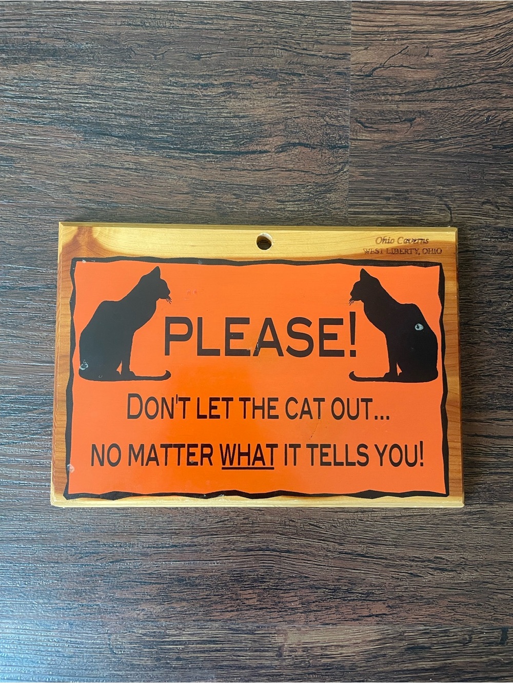 Wooden Wall-hanging Sign Orange Background 2 Black Cats “Don’t Let The Cat Out”